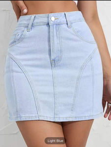 Minifalda vaquera retro, minifalda sexy ajustada a la cadera, línea de moda femenina, Falda vaquera con costuras - Product Image 3