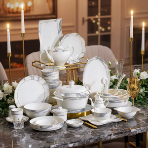 Juego de Vajilla de Porcelana Fina de Lujo, Platos Principales y Auxiliares Translúcidos y Duraderos para Uso en Hoteles, Ecológicos y Aptos para Lavavajillas - Product Image 1