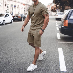 Survêtement pour <span class=keywords><strong>homme</strong></span> M-3XL sur mesure 2 pièces ensemble solide sport hawaïen costume à manches courtes <span class=keywords><strong>t</strong></span>-<span class=keywords><strong>shirt</strong></span> <span class=keywords><strong>short</strong></span> décontracté mode <span class=keywords><strong>homme</strong></span> tissu - Product Image 4