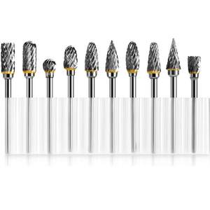 Wolframkarbid-Fräser-Set, 10-teilig, Schnitzfräser mit 3mm Schaft, 6mm Bit für Holz- und Steinschnitzerei, Stahl- und Metallbearbeitung - Product Image 1