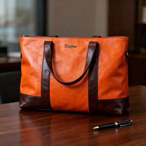 Venta al por mayor, espacioso, naranja + marrón oscuro, bolso de mano de cuero auténtico, personalizado de fábrica, de alta calidad, bolso de cuero para mujer con logotipo a la venta - Product Image 4