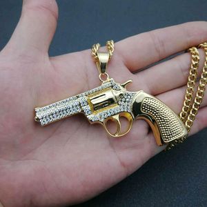 Yunnique Asymmetrical <b>Titanium</b> Steel Gold Plated Diamond Pave Setting Revolver Pendant Necklace Men's Hip Hop Party Jewelry - Product Image 5
