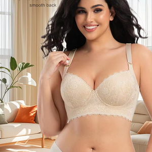 Lencerí<span class=keywords><strong>a</strong></span> sexy sin costuras de encaje de gran tamaño para mujeres reunidas Con pechos antiflacidez y llantas de acero <span class=keywords><strong>Sujetador</strong></span> con hebillas traseras anchas en V profundas - Product Image 1