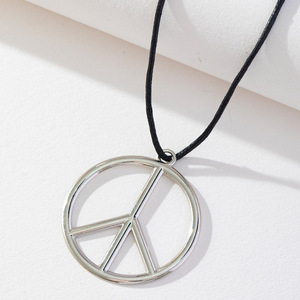 Peace Symbol Zinc Alloy Necklace Round Geometric Pendant Unisex Clavicle <b>Chain</b> Gold Silver <b>Black</b> Color Options - Product Image 4