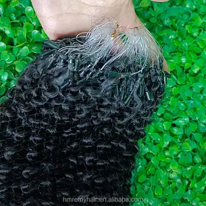 100% insan saçı 30 inç mikro döngü bağlantı atkı sapıkça kıvırcık örgüler Vanille Humain saç Afro Kinky mikro döngü saç uzatma