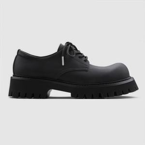 Chaussures Derby en Cuir Oxford Rétro Britanniques Montantes pour Hommes, Tête Ronde, Fini Mat Senior, Design Grande Tête, Noir - Product Image 1