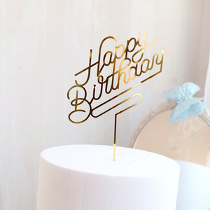 Grosir sederhana huruf desain emas perak merah muda akrilik Happy Birthday kue Toppers perlengkapan dekorasi untuk pesta ulang tahun dekorasi - Product Image 6