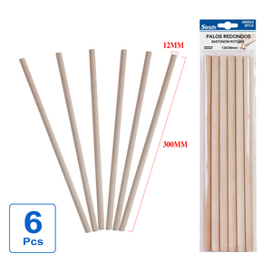 Set di 6 Bastoncini di Legno Rotondi 12x300mm per Artigianato e Progetti Fai-da-Te Marca Peiyong Made in China - Product Image 1