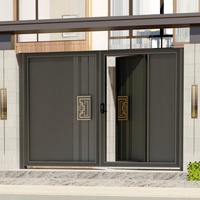 Porte d'entrée double battante de luxe sur mesure en or brossé ondulé avec poignée à clavier à motif clé grecque pour villa et maison
