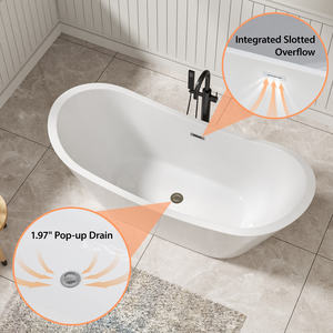 קבוצת sarlai 67 אינץ 'אקרילי מתנפח אמבטיה לבן זוהר מרכז צורה מלבן ניקז 60gal + קיבולת - Product Image 2