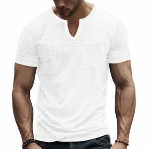 <span class=keywords><strong>T</strong></span>-shirt Homme Col <span class=keywords><strong>V</strong></span> Manches Courtes <span class=keywords><strong>S</strong></span>échage Rapide Coupe Ample 100% Polyester 200 g/m² Aspect Lin Jacquard Côtelé à Carreaux pour l'É<span class=keywords><strong>t</strong></span>é - Product Image 3