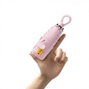<span class=keywords><strong>Parasol</strong></span> pliant cinq volets en vinyle avec poignée à boucle, couleur unie, protection UV, toutes saisons, pour femme, stock direct usine - Product Image 1
