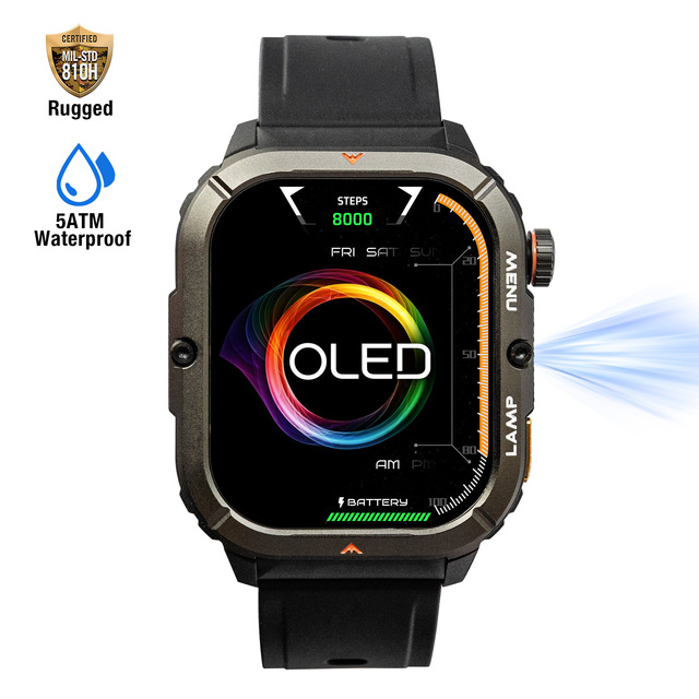 AGM Watch W3 Flashlight OLED Display 5ATM Waterproof 100 Sport Modes BT Call Relojes Rugged Smartwatch 2025 Smart Watch for Men