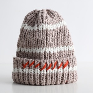 Bonnet d'hiver personnalisé pour femme, tendance, rayé, à revers, chaud, <span class=keywords><strong>en</strong></span> fil islandais, confortable, tricoté côtelé épais, style crochet - Product Image 6
