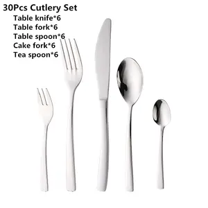 6 Spoon Fork Knife Set Stainless Steel Gold Cutlery 30Pcs Stainless Steel Flatware Sets Cutlery Set