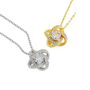 Collier tendance en acier inoxydable avec pendentif cœur nœud d'amour éternel et trèfle pour femme, bijoux en zircon, vente chaude, classement supérieur - Product Image 1