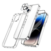 Coque de téléphone de luxe 3-en-1 avec protection d'écran en verre trempé et film protecteur d'objectif d'appareil photo pour iPhone 17 16 15 14 13 12 Pro Max