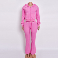 Ensemble de vêtements pour femmes personnalisés en tricot gaufré, 2 pièces, vestes longues, sweats à capuche zippés et pantalons évasés, ensembles de jogging pour femmes, vêtements de détente