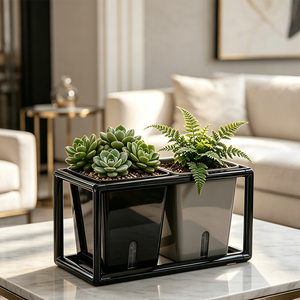 Pot de fleurs auto-arrosant noir moderne <span class=keywords><strong>avec</strong></span> support, jardinière carrée en plastique <span class=keywords><strong>avec</strong></span> indicateur de niveau d'<span class=keywords><strong>eau</strong></span> pour la décoration de la maison et du bureau - Product Image 5