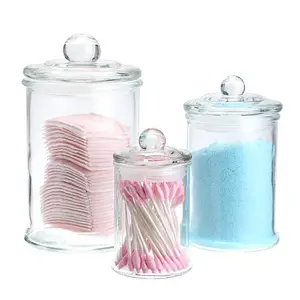 高级玻璃药剂师罐Qtip支架玻璃组织罐厨房浴室透明玻璃储物罐带盖