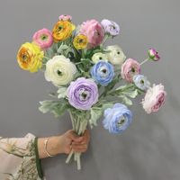 Bunga Peony Sutra Buatan 3 Kepala 49cm Grosir dengan Bunga Teratai Berumbai untuk Dekorasi Pernikahan, Pesta Rumah