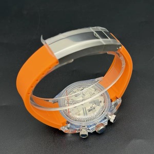 39mm Acrylic <b>Men</b> Chronograph Watch Blue Dial Orange Rubber Strap With VK63 Movement - Product Image 5