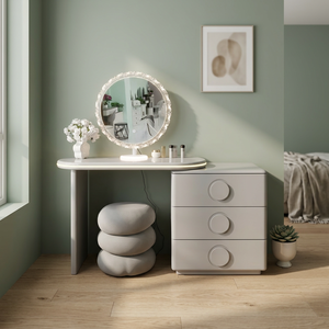 Modern Makeup <b>Vanity</b> <b>Table</b> with Lighted <b>Mirror</b> and Storage Drawers for Bedroom Furniture - Product Image 2