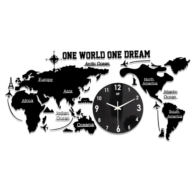 Wholesale World Globe Earth Map Ball for Home Decor, 3D Acrylic World Map Clock for Wall Decor, World Map Clock 3Dwith Luminous