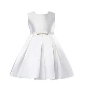Robe de cérémonie simple en <span class=keywords><strong>satin</strong></span> sans manches pour filles, avec nœud à la taille, coupe trapèze, pour mariage, demoiselle d'honneur, fête d'anniversaire, vente en gros - Product Image 1