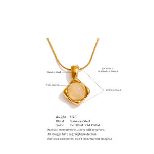 JINYOU 1505 clásico de cuarzo blanco redondo Piedra Natural colgante collar impermeable de acero inoxidable collar de cadena fina - Product Image 6