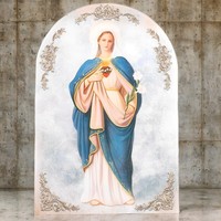 Produits en stock : Plaque cintrée religieuse catholique chrétienne - Notre-Dame du Sacré-Cœur, Article d'artisanat en promotion
