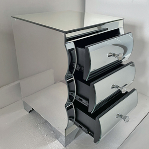 Baked Curved <b>Mirror</b> Modern Nightstand 3 Drawer Wood Bedside <b>Table</b> Chest Drawers Bedroom Small Spaces End <b>Table</b> Living Room OE - Product Image 5