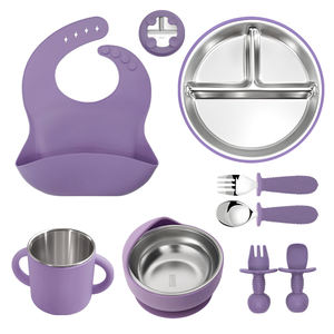 Juego de alimentación de silicona de 8 piezas en 1, sin BPA, de acero inoxidable, incluye plato con ventosa, tazón para bebé, tenedor y cuchara. - Product Image 6