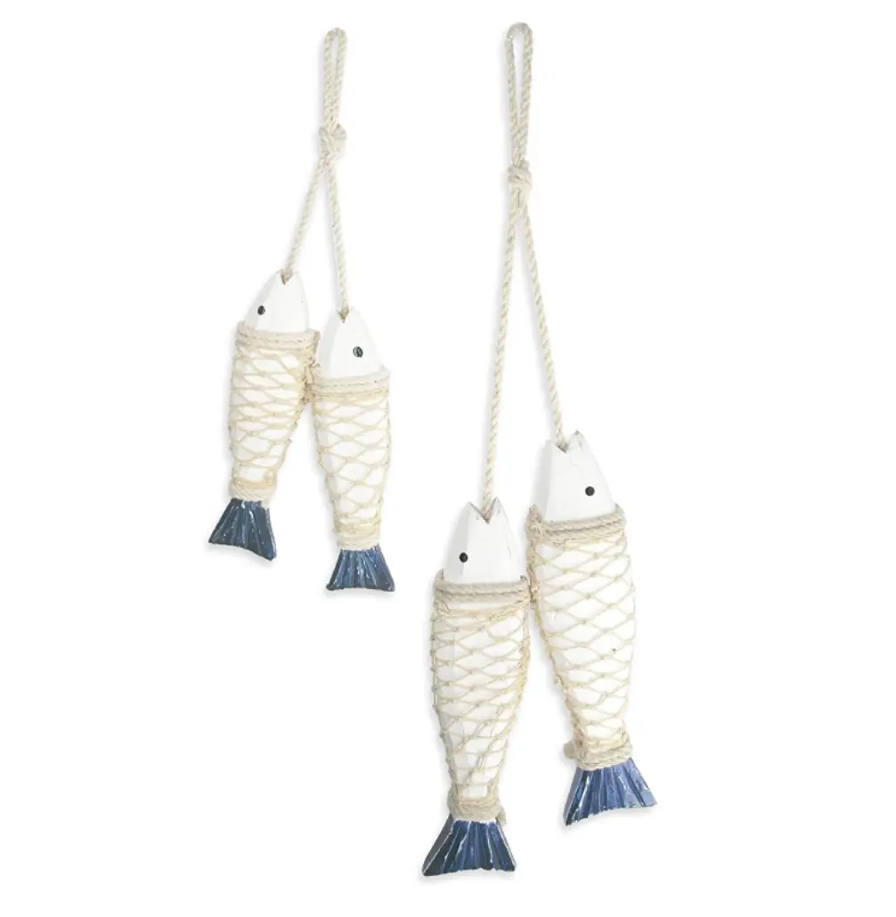 Hanging Wooden Nautical Fish Decoration Hanging Beach Theme Decor for Home