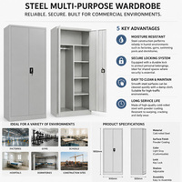 Armoire Métallique en Acier, Rangement de Vêtements pour Chambre et Salle de Sport, Durable, Verrouillable, Gain de Place, Grande Capacité