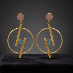 Pendientes Étnicos de Latón Chapado en Oro de 18K, Turquesa Tranquilidad, Impresionantes - Product Image 2