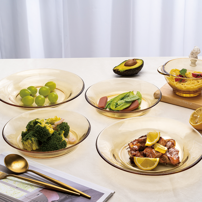 琥珀色のメッキ微結晶ケーキホウケイ酸ディナー電子レンジガラス