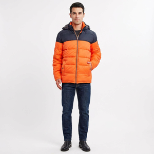 Chaquetas Acolchadas de Lona de Alta Calidad para Hombre, Más Vendidas, Personalizables, OEM, Color Naranja y Negro, Cuello Alto, Logotipo Frontal - Product Image 1