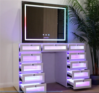 Docarelife Coiffeuse Moderne en Bois avec Miroir LED Intégré et Rangement, Idéale pour Appartement, Chambre et Salon