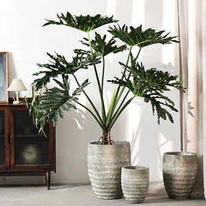 Pot de fleurs rond en <span class=keywords><strong>fibre</strong></span> d'argile, décoration intérieure et extérieure unique, fait à la main, en relief, grand format - Product Image 1