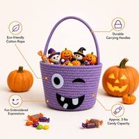 Panier de rangement en corde de coton motif chat de dessin animé pour Halloween, organisateur de chaussettes et de cosmétiques, petit bac de rangement pour la maison