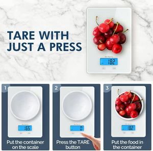 Balance de cuisine numérique étanche en verre trempé 5 kg alimentée par piles avec fonction de mesure du poids - Product Image 4