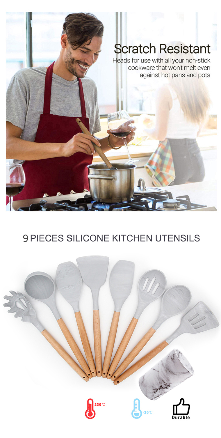 AMAZON TOP SELLER GADGETS 2022 SILICONE KITCHEN ACCESSORIES PRIVATE LABEL 9 PCS MARBLE SILICONE UTENSILS SET
