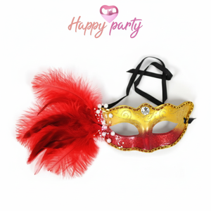 Happy Party Go rosso veneziano mezza faccia maschera Costume Cosplay maschera carnevale maschera maschera viso piuma materiale di gomma - Product Image 1