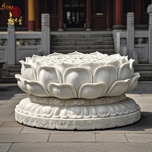 定制宗教寺庙装饰天然石材雕刻佛像底座雕塑大型白色大理石莲花底座寺庙雕塑 - Product Image 1