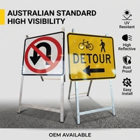 Panneau de signalisation routière réfléchissant conforme à la norme australienne AS1742 avec cadre galvanisé |   Panneau de signalisation routière et de signalisation de dérivation en PVC sur pied