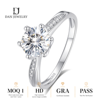 Bague solitaire en argent S925 avec moissanite ronde, couleur D, plaquée rhodium, testée au stylo de vérification, fournisseur de bijoux OEM en gros