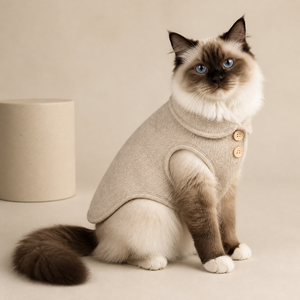เสื้อกั๊กถักสีพื้นสำหรับแมว ดีไซน์เรียบง่าย สวมใส่สบายในฤดูหนาว - Product Image 1