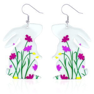 Pendientes de madera con diseño de conejo de Pascua, huevos, flores y animales adorables para mujer y niña, venta al por mayor, primavera 2026 - Product Image 3