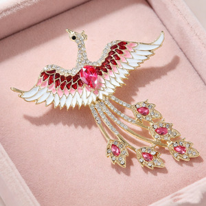 Broche de Fénix de Lujo al por Mayor con Pedrería, Joyería de Aleación, Estilo Retro Chino para Mujer, Broches de Fénix con Esmalte Goteado - Product Image 2